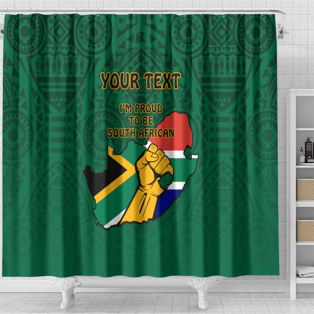 Personalised South Africa Shower Curtain African Pattern Happy Freedom Day Green Version