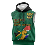 Personalised South Africa Sleeveless Hoodie African Pattern Happy Freedom Day Green Version - African Pride