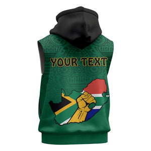 Personalised South Africa Sleeveless Zip Hoodie African Pattern Happy Freedom Day Green Version - African Pride