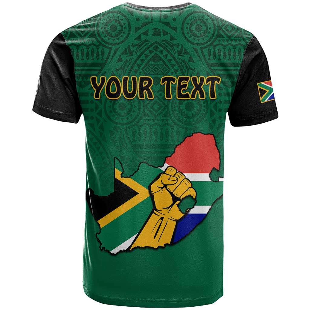 Personalised South Africa T shirt African Pattern Happy Freedom Day Green Version