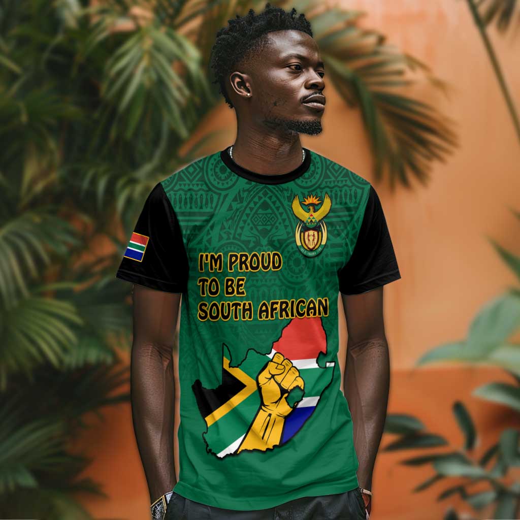 Personalised South Africa T shirt African Pattern Happy Freedom Day Green Version