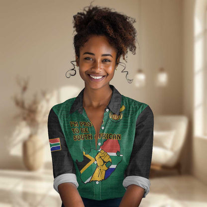 Personalised South Africa Women Casual Shirt African Pattern Happy Freedom Day Green Version LT14