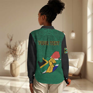 Personalised South Africa Women Casual Shirt African Pattern Happy Freedom Day Green Version LT14