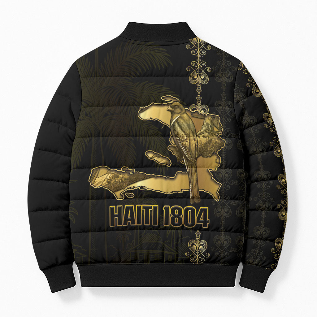 Afro-Haitians Ayiti Cherie Bomber Puffer Jacket Haiti Map Kanson Wouj Veve Vodou