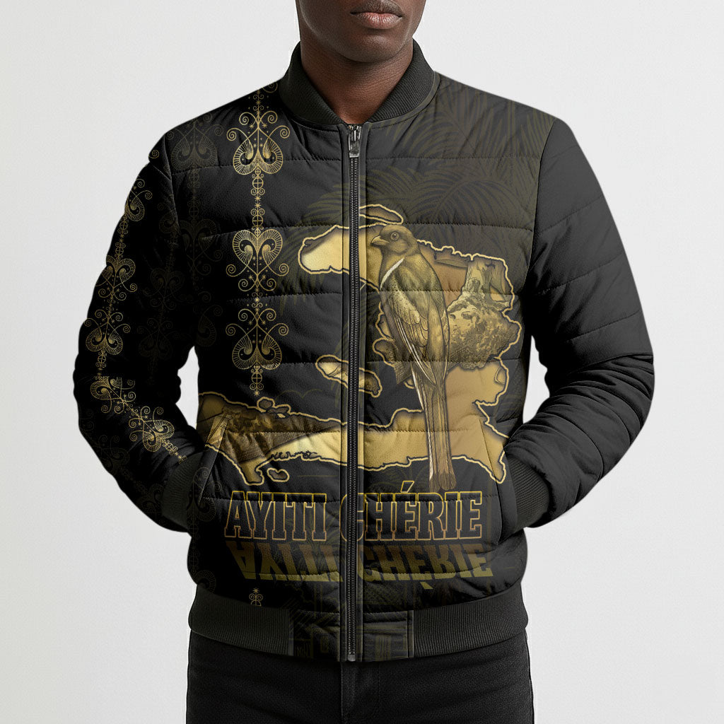 Afro-Haitians Ayiti Cherie Bomber Puffer Jacket Haiti Map Kanson Wouj Veve Vodou