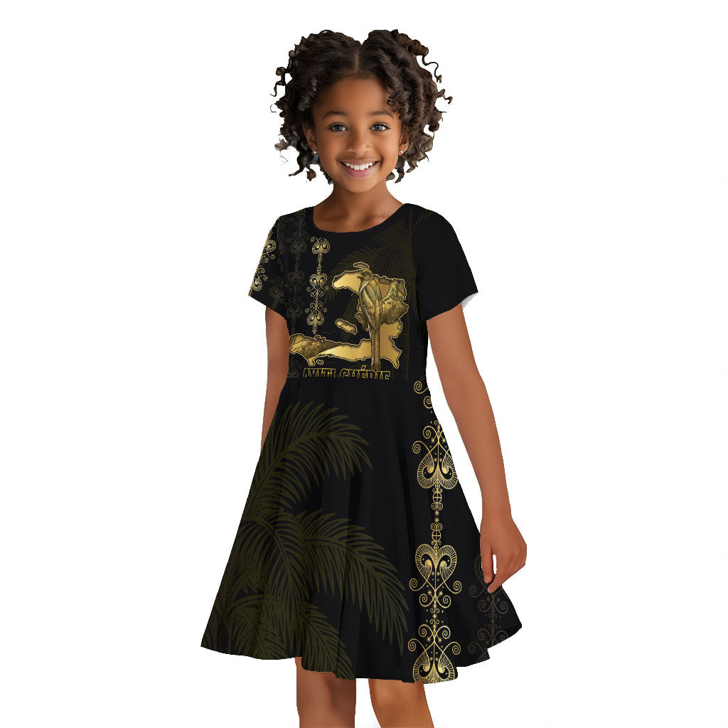 Afro-Haitians Ayiti Cherie Kid Short Sleeve Dress Haiti Map Kanson Wouj Veve Vodou
