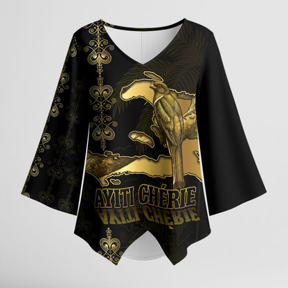 Afro-Haitians Ayiti Cherie Kimono Sleeve Blouse Haiti Map Kanson Wouj Veve Vodou