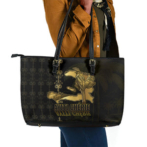 Afro-Haitians Ayiti Cherie Leather Tote Bag Haiti Map Kanson Wouj Veve Vodou