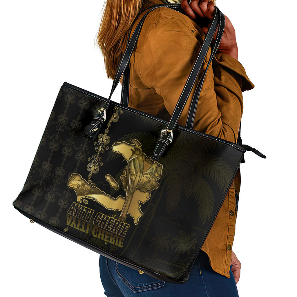 Afro-Haitians Ayiti Cherie Leather Tote Bag Haiti Map Kanson Wouj Veve Vodou