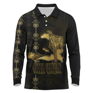 Afro-Haitians Ayiti Cherie Long Sleeve Polo Shirt Haiti Map Kanson Wouj Veve Vodou