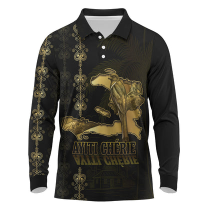 Afro-Haitians Ayiti Cherie Long Sleeve Polo Shirt Haiti Map Kanson Wouj Veve Vodou