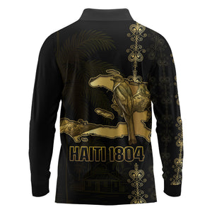 Afro-Haitians Ayiti Cherie Long Sleeve Polo Shirt Haiti Map Kanson Wouj Veve Vodou