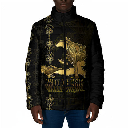 Afro-Haitians Ayiti Cherie Padded Jacket Haiti Map Kanson Wouj Veve Vodou
