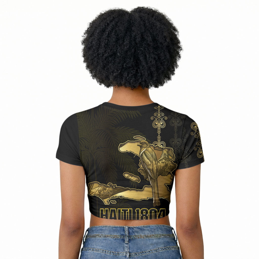 Afro-Haitians Ayiti Cherie Raglan Cropped T shirt Haiti Map Kanson Wouj Veve Vodou