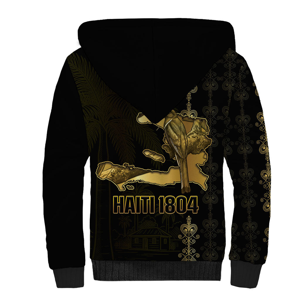 Afro-Haitians Ayiti Cherie Sherpa Hoodie Haiti Map Kanson Wouj Veve Vodou