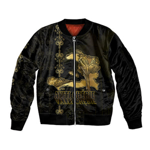 Afro-Haitians Ayiti Cherie Sleeve Zip Bomber Jacket Haiti Map Kanson Wouj Veve Vodou