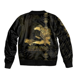 Afro-Haitians Ayiti Cherie Sleeve Zip Bomber Jacket Haiti Map Kanson Wouj Veve Vodou