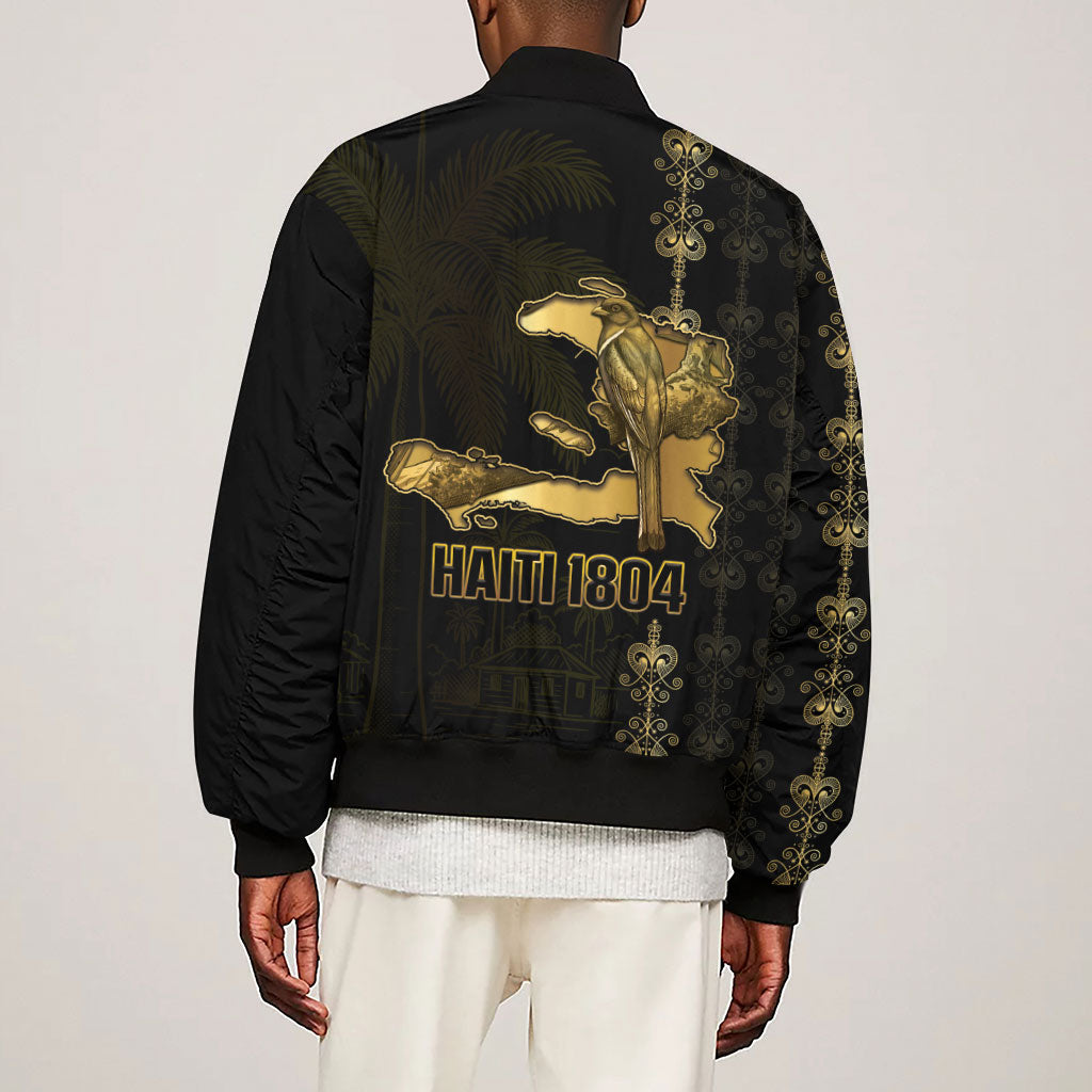 Afro-Haitians Ayiti Cherie Sleeve Zip Bomber Jacket Haiti Map Kanson Wouj Veve Vodou