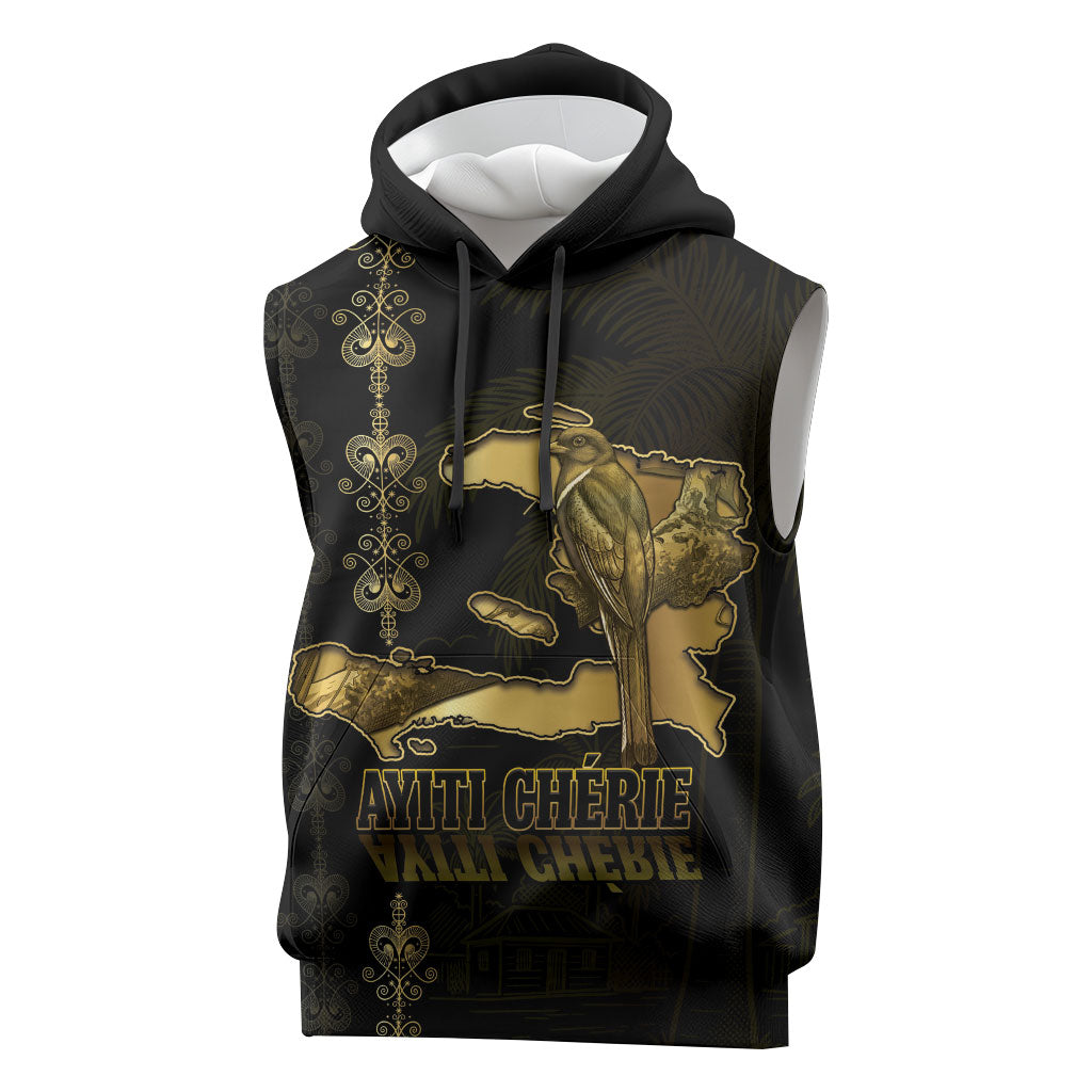 Afro-Haitians Ayiti Cherie Sleeveless Hoodie Haiti Map Kanson Wouj Veve Vodou