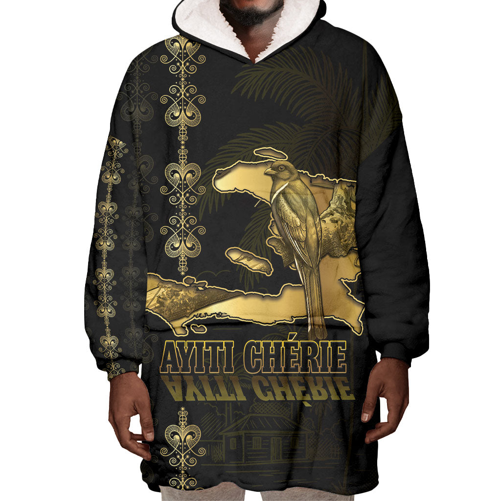 Afro-Haitians Ayiti Cherie Wearable Blanket Hoodie Haiti Map Kanson Wouj Veve Vodou