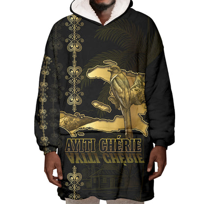 Afro-Haitians Ayiti Cherie Wearable Blanket Hoodie Haiti Map Kanson Wouj Veve Vodou