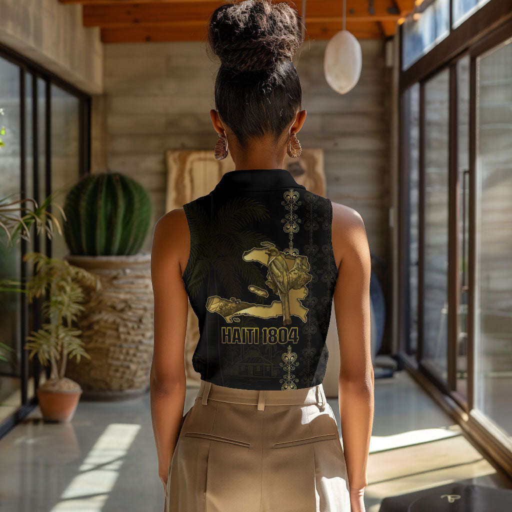 Afro-Haitians Ayiti Cherie Women Sleeveless Polo Shirt Haiti Map Kanson Wouj Veve Vodou