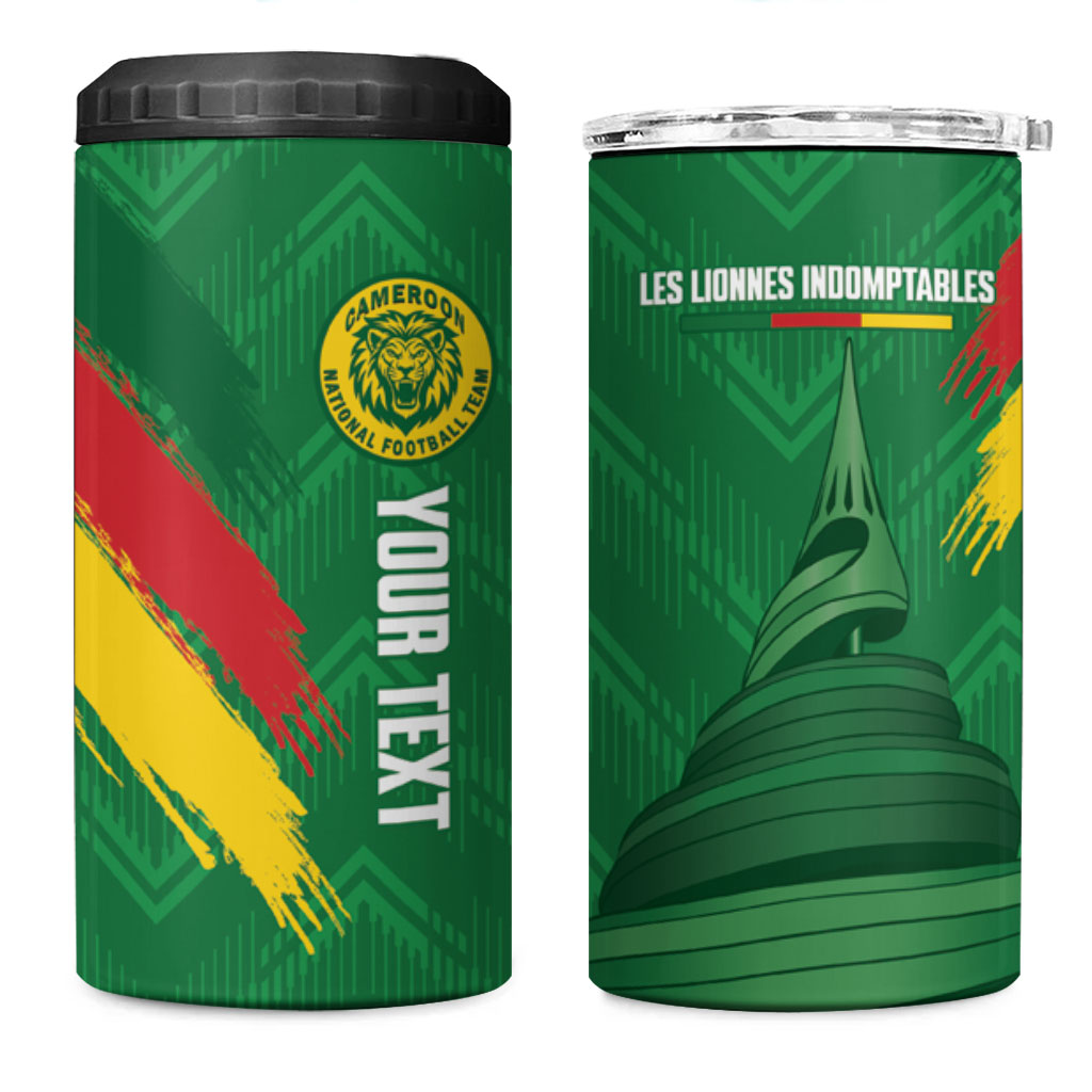 Cameroon Football Custom 4 in 1 Can Cooler Tumbler Reunification Monument Les Lionnes Indomptables
