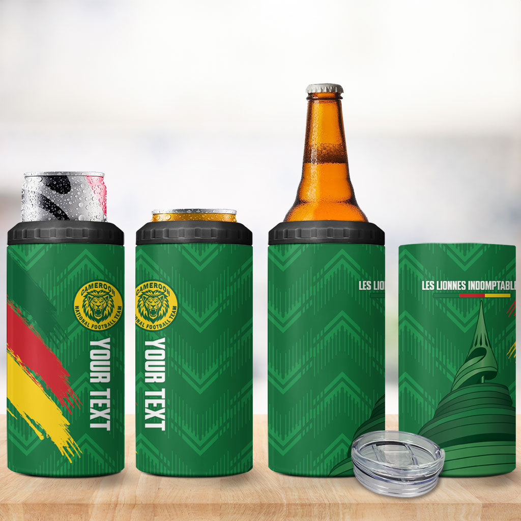 Cameroon Football Custom 4 in 1 Can Cooler Tumbler Reunification Monument Les Lionnes Indomptables