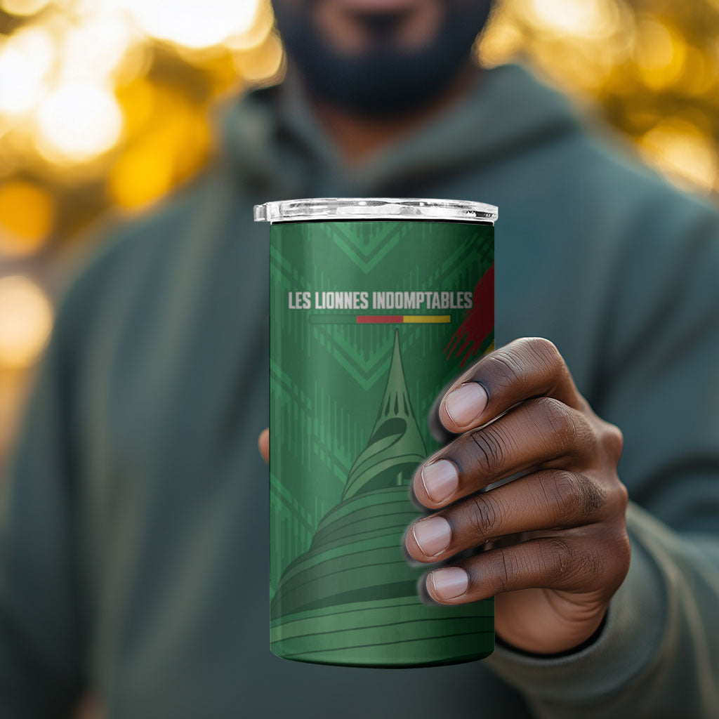 Cameroon Football Custom 4 in 1 Can Cooler Tumbler Reunification Monument Les Lionnes Indomptables