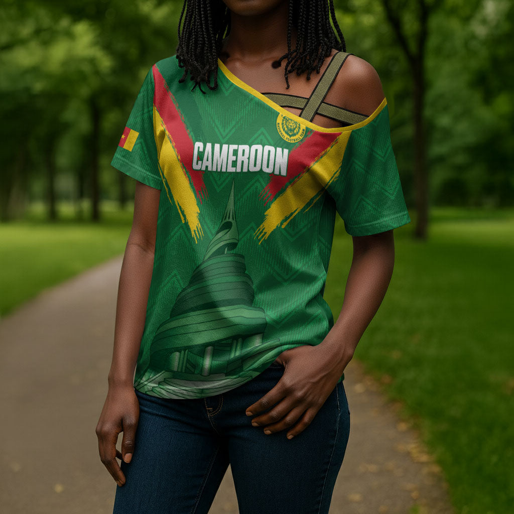 Cameroon Football Custom Cross Shoulder Shirt Reunification Monument Les Lionnes Indomptables