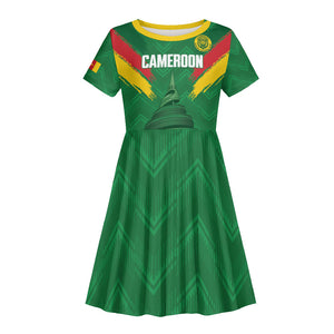 Cameroon Football Custom Kid Short Sleeve Dress Reunification Monument Les Lionnes Indomptables