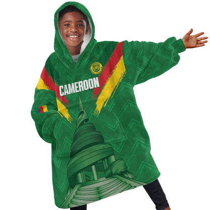Cameroon Football Custom Kid Wearable Blanket Hoodie Reunification Monument Les Lionnes Indomptables