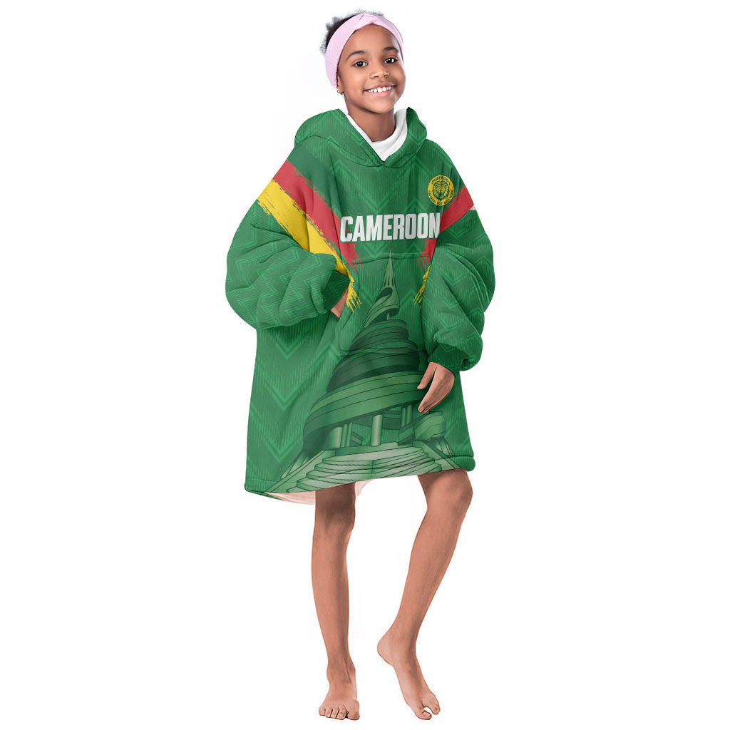 Cameroon Football Custom Kid Wearable Blanket Hoodie Reunification Monument Les Lionnes Indomptables