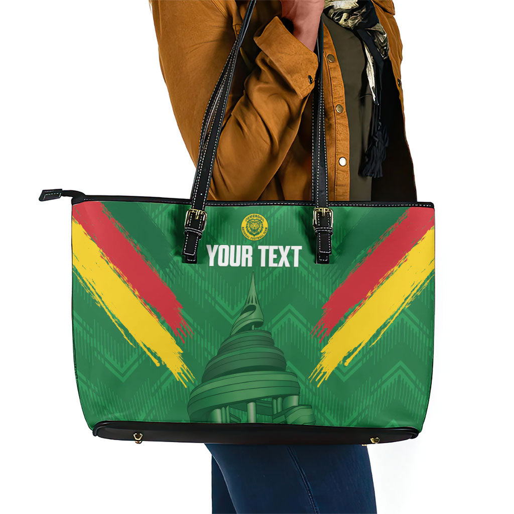 Cameroon Football Custom Leather Tote Bag Reunification Monument Les Lionnes Indomptables