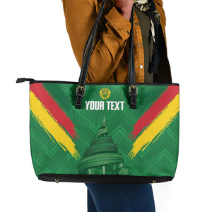Cameroon Football Custom Leather Tote Bag Reunification Monument Les Lionnes Indomptables