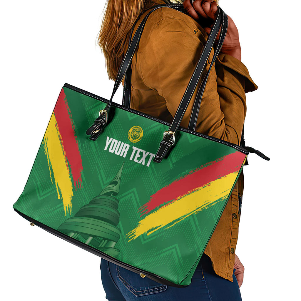 Cameroon Football Custom Leather Tote Bag Reunification Monument Les Lionnes Indomptables