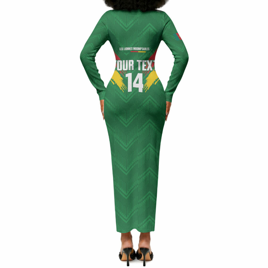 Cameroon Football Custom Long Sleeve Bodycon Dress Reunification Monument Les Lionnes Indomptables
