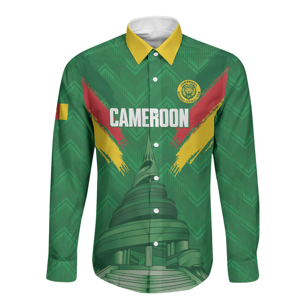 Cameroon Football Custom Long Sleeve Button Shirt Reunification Monument Les Lionnes Indomptables
