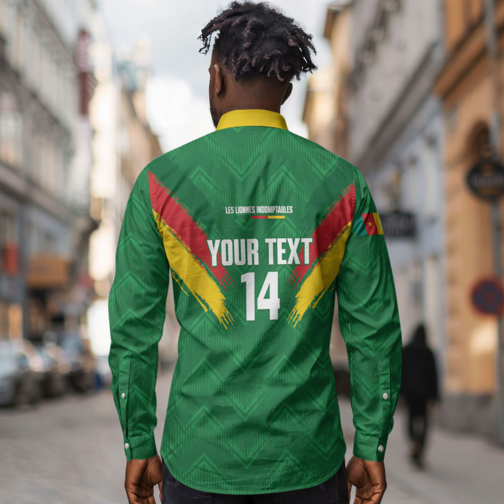 Cameroon Football Custom Long Sleeve Button Shirt Reunification Monument Les Lionnes Indomptables