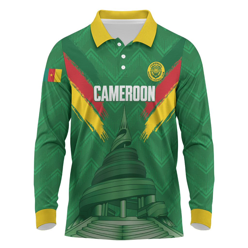 Cameroon Football Custom Long Sleeve Polo Shirt Reunification Monument Les Lionnes Indomptables
