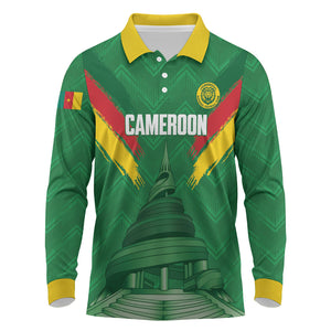 Cameroon Football Custom Long Sleeve Polo Shirt Reunification Monument Les Lionnes Indomptables