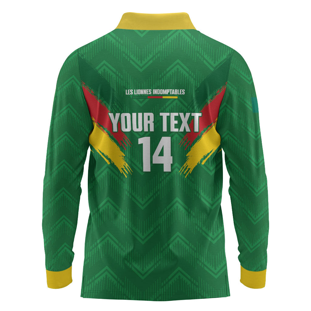 Cameroon Football Custom Long Sleeve Polo Shirt Reunification Monument Les Lionnes Indomptables