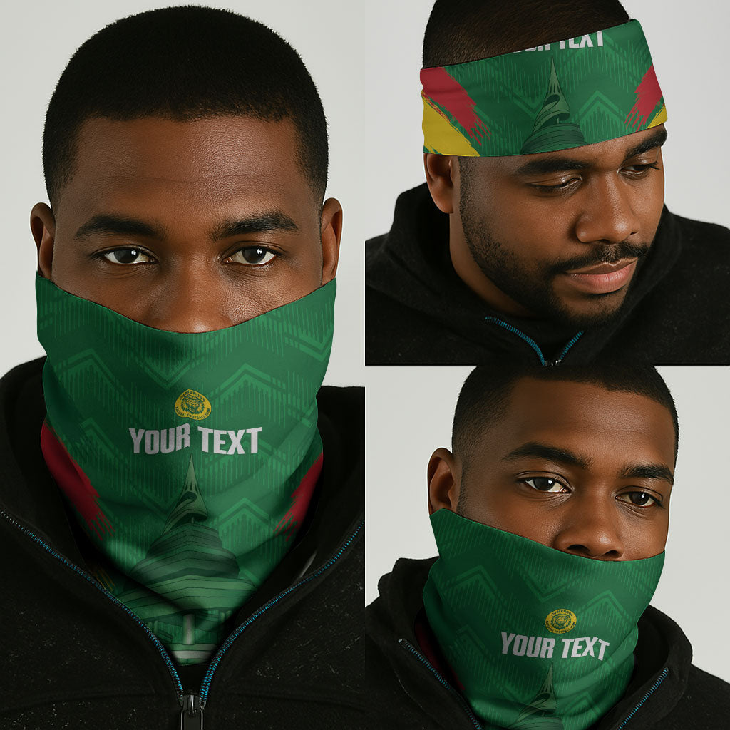 Cameroon Football Custom Neck Gaiter Reunification Monument Les Lionnes Indomptables
