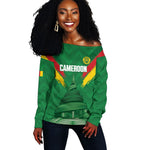 Cameroon Football Custom Off Shoulder Sweater Reunification Monument Les Lionnes Indomptables