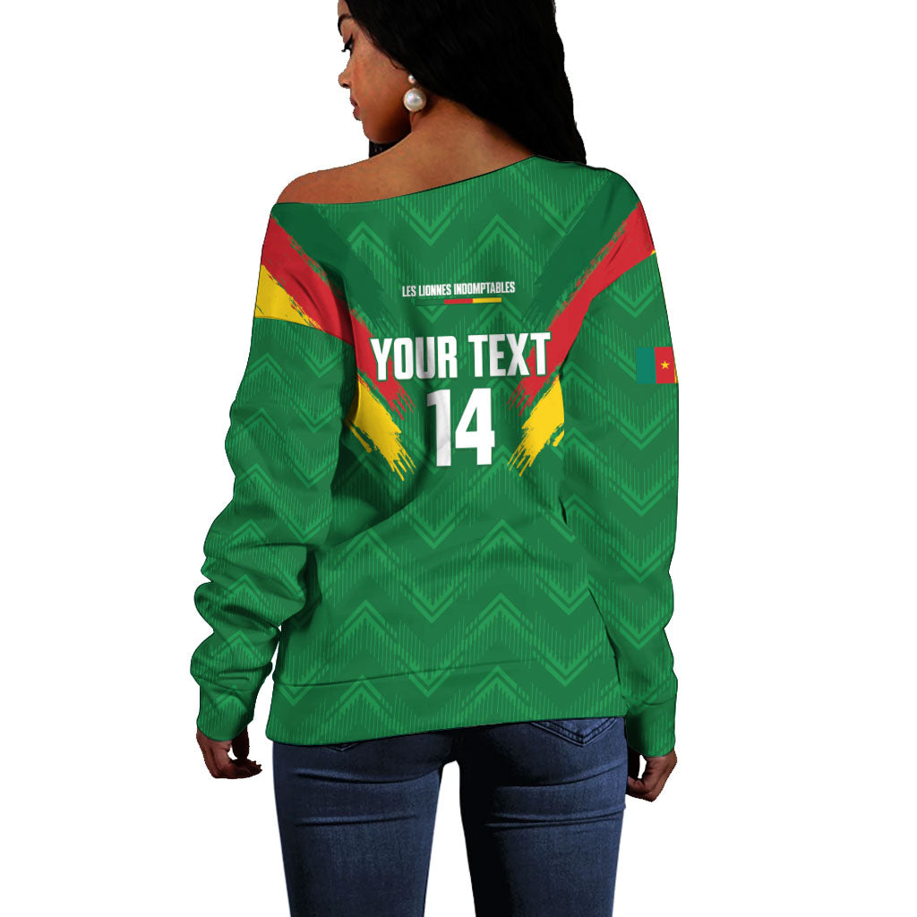 Cameroon Football Custom Off Shoulder Sweater Reunification Monument Les Lionnes Indomptables