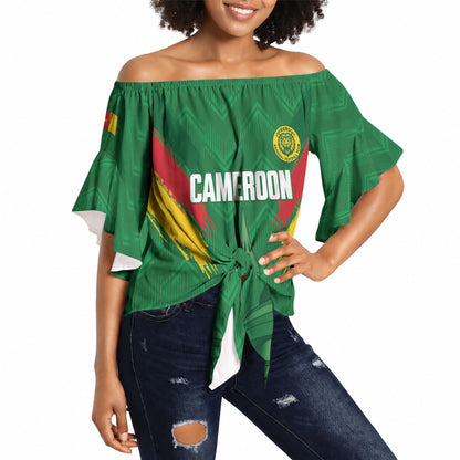 Cameroon Football Custom Off Shoulder Wrap Waist Top Reunification Monument Les Lionnes Indomptables