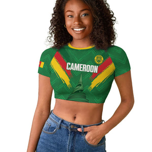 Cameroon Football Custom Raglan Cropped T shirt Reunification Monument Les Lionnes Indomptables