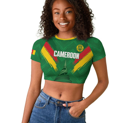 Cameroon Football Custom Raglan Cropped T shirt Reunification Monument Les Lionnes Indomptables