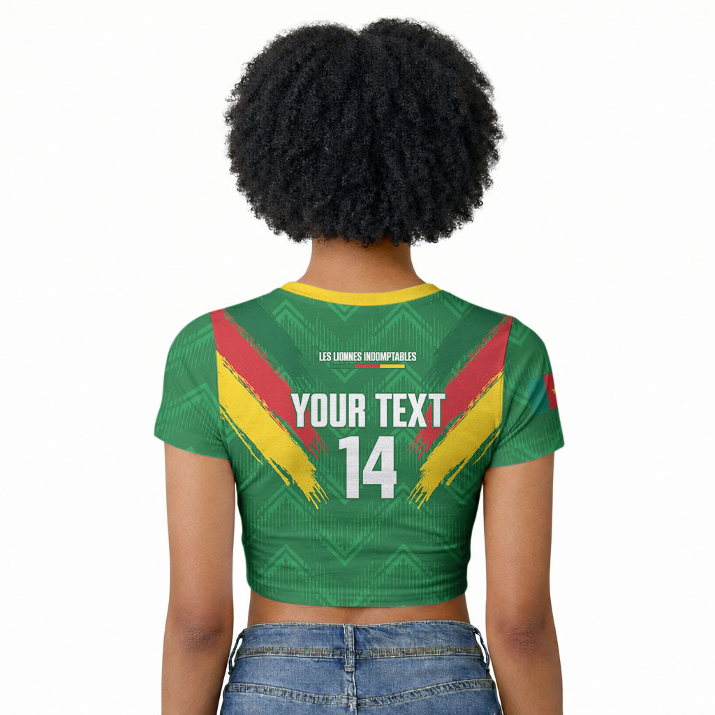 Cameroon Football Custom Raglan Cropped T shirt Reunification Monument Les Lionnes Indomptables