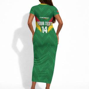 Cameroon Football Custom Short Sleeve Bodycon Dress Reunification Monument Les Lionnes Indomptables